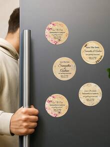 Custom Text Wedding Save The Date Fridge Magnets, Personalized Wooden‑Look Wedding Announcement Magnets,Custom Wedding Invitation Refrigerator Magnets - Multicolor - View 7