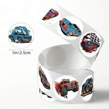 500pcs Cartoon Racing Car Graffiti Stickers, 1 Inch Round, 8 Patterns, Scrapbook DIY Decoration Tape, Greeting Cards, Envelopes, Cards, Gift Wrapping, Perfect For Daily Use And Holiday Parties, PVC Self-Adhesive Stickers School Supplies - Cartoon Racing - View 2