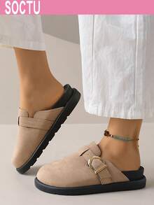 SOCTU Women's Spring New Round Toe Thick Sole Comfortable Closed Toe Soft Bottom Casual Fashion Versatile Slippers - Beige - View 4