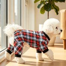 1pc Dog , Dual-Color Plaid Dog Four-Legged Outfit, Soft And Comfortable Pet Home Wear, Suitable For Small/Medium Dogs, Puppies, Cats, Autumn/Winter Outdoor And Indoor Use - Blue - View 9