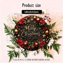 6/30/60 Pcs Circular Stickers With "Merry Christmas" Lettering, Poinsettias And Golden Ornaments, Elegant Holiday Decals For Xmas Celebrations Suitable Gift Boxes Cards Luxury Festive Presents - A - View 2