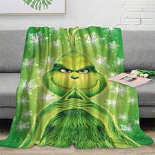 The Grinch Soft & Comfortable 1pc Snowflake Green Modern Flannel Christmas Nap Blanket - Christmas Tree, Deer, Snowflake, Snowman - Polyester Nap Blanket - Digital Print Craft, Suitable For Sofa, Bed, Travel, Office Home Decor - Multicolor - View 4