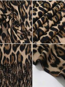 1pc Unisex Leopard Print Scarf, Soft Warm Oversized Tassel Shawl, Cozy Animal Print Winter Wrap For Autumn Winter, Cold Weather, Travel & Outdoor - Multicolor - View 7