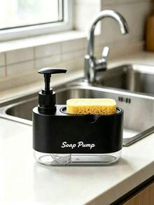 Multi-Functional 2-In-1 Kitchen Countertop Soap Dispenser, Modern Pump Design, Comes With A Sponge Storage Compartment, Transparent Bottom, Space-Saving Sink Storage, Suitable For Dishwashing And Handwashing, A Handy Item For Your Home Kitchen - AA - View 4