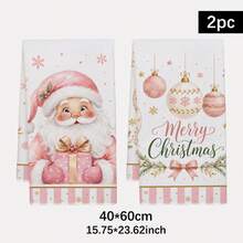 2PCS Kitchen Towels Christmas Pink Santa Claus Christmas Ball Print 40*60cm Minimalist Style Rectangular Microfiber Kitchen Towels, Dish Cloths, Tablecloths, Hand Towels, Bathroom Kitchen Decor, Christmas Home Decor, Neighbor Housewarming Gift, Perfect For Kitchen And Bathroom Use, Suitable For Housewives And Family Gatherings, High Cost-Performance, Household Essential - Pink - View 3