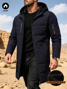 Autumn/Winter Men's New Outdoor Sports Hooded Thermal Lined Thick Long Jacket With Large Pockets, Suitable As Gift For Husband, Father, Friend - Royal Blue - View 1