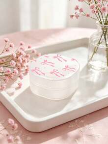 Cute Pink Bow Pattern Round Storage Box - Portable Makeup Pad And Cleaning Product Storage Box, Sealed Travel Design, Suitable For Brushes, Balls, Beads, Etc., Bathroom And Vanity Storage, Makeup Remover Storage Box, Smooth Surface, Transparent Storage Box, Dorm Essential, Makeup Storage Tool, DIY Essential, Gift For Family And Friends, Back To School Essential - Multicolor - View 7