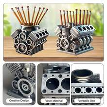 10pcs Pen Holder With V8 Engine, Business Card Pencil Holder V6 Engine Model Block Business Card And Pen Holder 3D Printed Car Accessories For Men Desk Organizer - Sets - View 3