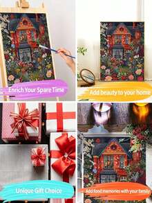 1 Digital Oil Painting Set, DIY Oil Painting Set, House Oil Painting Set Full Of Flowers, DIY Adult Hand-Painted For Gift Home Wall Decoration. - A - View 4