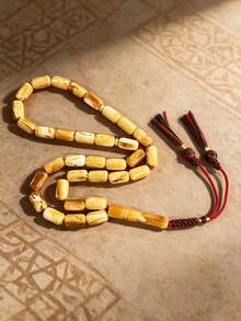 33-Bead Muslim Prayer Beads, 9*16mm Cylindrical Beeswax Texture Handmade Braided Rope Tasbih, Long-Lasting Fragrance 1-3 Years, Islamic Prayer Recitation Handheld Beads, Handmade Knotted Tassel Design, Natural Bead Texture, Portable Misbaha Prayer Beads, Durable Braided Rope, Suitable For Daily Prayer And Recitation, Can Be Used For Personal Wear Or Given As A Gift, Classic Popular Islamic Religious Handheld Accessory - Amber Style [Scented] - View 5