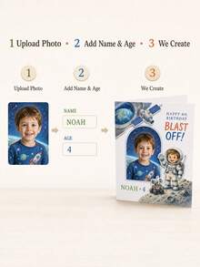 Personalized Birthday Card, Kids Character Design With Cowboy, Construction, Firefighter And Little Police Themes, Custom Celebration Card For Birthday Parties, Children's Gift Giving, Young Dreamers, And Everyday Special Moments - Multi-color - View 4