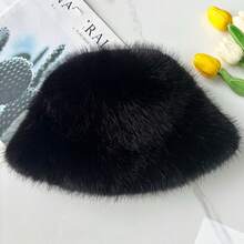 Autumn Minimalist Faux Fox Fur Bucket Hat, Thick Warm Plush Hat, Cold-Proof Versatile Ear-Flap Hat, Face-Slimming Bucket Hat - Multicolor - View 11