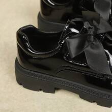 1 Pair Black Glossy Bow Patchwork Children's 2026 Latest Casual Fashion Loafers, Soft Breathable Lining For Better Skin Protection, Non-Slip And Breathable, Suitable For Outdoor, School, Festivals, Parties And Sports - Black - View 7