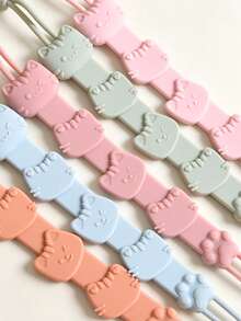 1/2pcs Baby Cat Anti-Loss Lanyard, Suitable For Baby Bottles, Pacifiers, Teethers, Toys, Silicone Anti-Drop Chain With Clip, Portable Cute Cat Silicone Clip Anti-Drop Chain - Multicolor - View 4