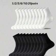1 Pair/2 Pairs/5 Pairs/6 Pairs/10 Pairs/20 Pairs Men's Casual Socks, Mid-Calf Socks, White Socks, Winter Socks, Black Socks, Sports - Multicolor - View 9