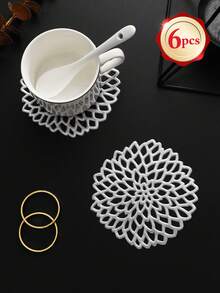 6-24pcs Gold Hollow Flower Design Coasters, Modern Minimalist PVC Round Waterproof Heat-Insulating Coasters Suitable For Coffee Table, Banquet, Holiday Gathering - Multicolor - View 22