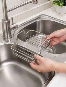4/3/2/1pc Hanging Sponge Storage Rack, Stainless Steel Kitchen Sink Organizer, Hanging Storage Basket For Sponge, Brush, Cloth, Steel Wool, Rust-Proof Drainage Design, Convenient Hook Installation On Kitchen Countertop Sink Edge - Multicolor - View 6
