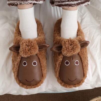 Cute Sheep Plush Men's Slippers, Fluffy Soft Fun Closed-Toe Winter House Slippers