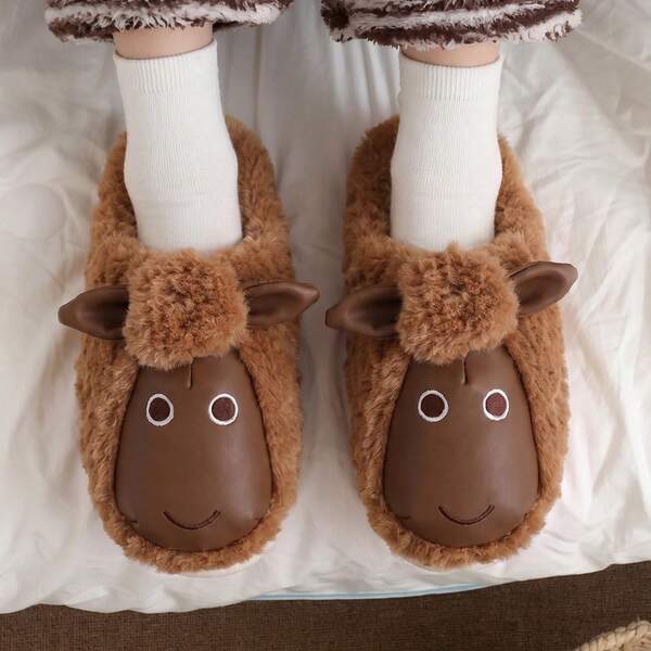Cute Sheep Plush Men's Slippers, Fluffy Soft Fun Closed-Toe Winter House Slippers