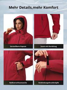 CAMEL CROWN Women's 3-In-1 Hooded Ski Jacket, Waterproof Windproof Detachable Fleece Liner Outdoor Hiking Climbing Coat - Dragon Soars Red - View 4