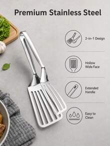 1pc Stainless Steel Hollow Oil-Filtering Cooking Tong, Non-Deforming Kitchen Tool, Perfect For Frying Fish, Grilling Steak, Making Burgers, Baking Seafood, Home Daily Cooking, Outdoor Camping BBQ - Silver - Stainless Steel Spatula - View 1