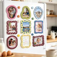 1 Set Asymmetrical Magnetic Photo Frames Fridge Magnets, Cute Decorative Magnetic Photo Frame Set, Suitable For Refrigerator, Whiteboard, Dorm, Office And Home Cabinet Photo Decoration, Birthday Party Decor, Christmas Family Photos - Multiple Styles - View 2
