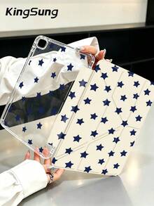 Kingsung Simple Stars Pattern Y-Shaped Folding Acrylic Tablet Case Compatible With Samsung Tablets/Pad Mini6/7/9.7/10.2/10.5/10.9/12.9/Pro 11, 10th Generation, Protective Cover Supports Multi-Angle Adjustment, Six Ways To Place The Bracket, Built-In Pen Slot, Anti-Drop Protection, Automatic Wake/Sleep.Compatible With Kindle Paperwhite 12th Gen 2024,Kindle 11th Gen 2022,Clara Colour. - Multicolor - View 3