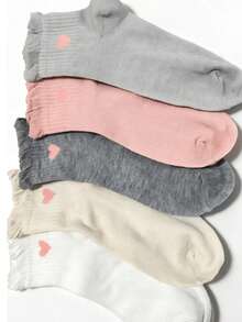 1/3/5/10 Pairs Women's Cute Sweet Breathable Short Socks, Heart Pattern Ruffle Edge Student Socks, Suitable For Daily Casual Wear - Multicolor - View 4