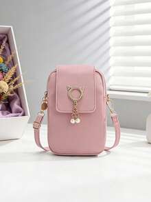 1pc Girls Cute Cat Pearl Pendant Phone Crossbody Bag, Multi-Color Vertical Small Bag, Lightweight Coin Purse Shoulder Bag - Plain Weave - View 8