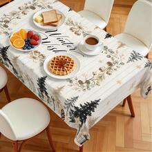 1pc Nordic Minimalist Winter Christmas Tablecloth, Christmas Tree Eucalyptus Wreath Text Pine Cone Gift Box Print Pattern, Polyester Material Single-Sided Print, Suitable For Tabletop, Washable And Reusable, Suitable For Indoor, Outdoor, Yard, Wedding, Banquet, Party, Outdoor Dining, Suitable For Craft Exhibition, Banquet Event Decoration - Multicolor - View 5