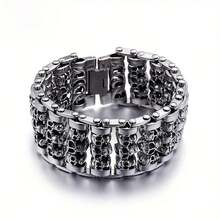 Men's Bracelet, Skull Punk Personalized Jewelry, Boys Fashion Accessory - Silver - View 9