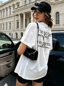 Limited Edition Printed Women T-Shirt | I'm Not Perfect, Casual Round Neck Short Sleeve Top, Fashionable For Spring & Summer White - White - View 9