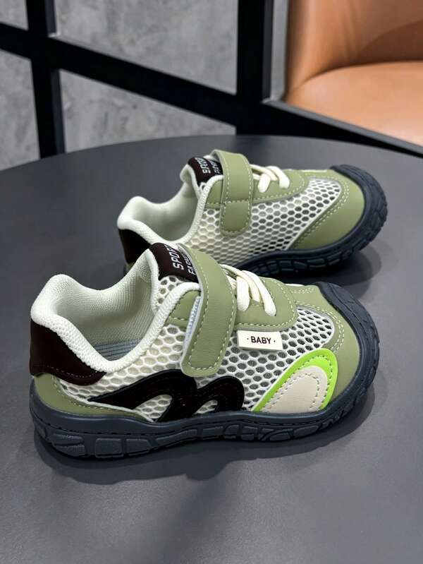 Toddler Breathable Mesh Walking Shoes, Anti-Collision Toe, Non-Slip Sole, Hook And Loop, Casual Sports Shoes, Unisex For Boys And Girls