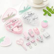 9pcs Set Alat Tulis Stroberi Lucu, Set Organizer Kantor Mini untuk Meja, Perlengkapan Siswa Gaya Jepang yang Lucu: Stapler, Gunting, dan Dispenser Selotip, Cocok untuk Anak Perempuan - MultiWarna - View 2