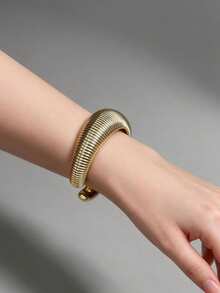 5pcs Gold-Tone Bracelet Set, Lightweight CCB Material, Textured Layered Mix & Match Bangles, Suitable For Daily, Party And Vacation Wear - Gold - View 6