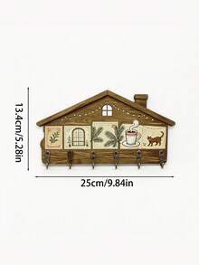 1pc Creative Wooden Cottage Stamp Key Hook, Wall-Mounted Entryway Storage Rack With 6 Hooks, Can Hang Keys, Bracelets, Masks And Small Items, American Vintage Farmhouse Style Home Decor, Warm Home Gift, Suitable For Family And Friends - View 2