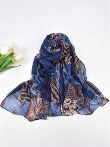 1pc Bali Voile Printed Scarf, New Vintage Versatile Soft Shawl, Sun Protection, Fashion Long Scarf - Multicolor - View 13