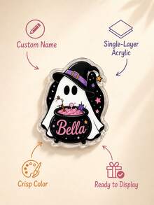Custom Name Halloween Ghost Refrigerator Magnet, Personalized Fridge Magnet, Spooky Ghost Decor With Pumpkin, Candy And Black Cat Artwork, Refrigerator Decor For Halloween Parties, Home Decor, Halloween Gift For Kids, Friends And Ghost Lovers. - Multicolor - View 9