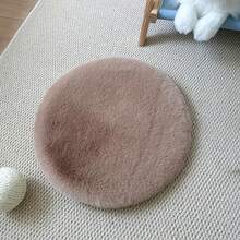 1pc Nordic Style Light Color Solid Minimalist Modern Round Faux Rabbit Fur Fabric Soft Round Decorative Rug, Photo Prop Washable Fabric, Create Cozy And Atmospheric Home Decor - Multicolor - View 4