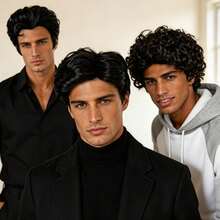 Fashion Men's Short Curly & Straight Synthetic Wig, Natural Black & Dark Brown Male Daily Party Halloween Cosplay Costume Wig - Multicolor - View 1