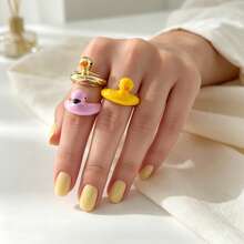 Anillo abierto de pato animal lindo de One Piece, accesorio de fiesta estilo niña personalizado, anillo de dedo de esmalte de dibujos animados divertido - Anillo de pato - Ver 1