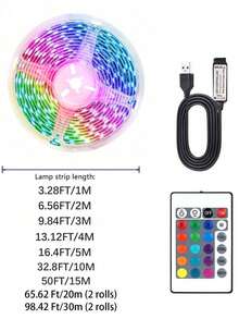5V Indoor LED Light Strip, 3.28ft To 98.4ft Length, Color Changing RGB LED Lights With 24-Key Remote Control, Suitable For TV/Computer Backlight, Desk, Living Room, Bedroom, Holiday Party/Bar/Atmosphere Lighting - Multicolor - View 12