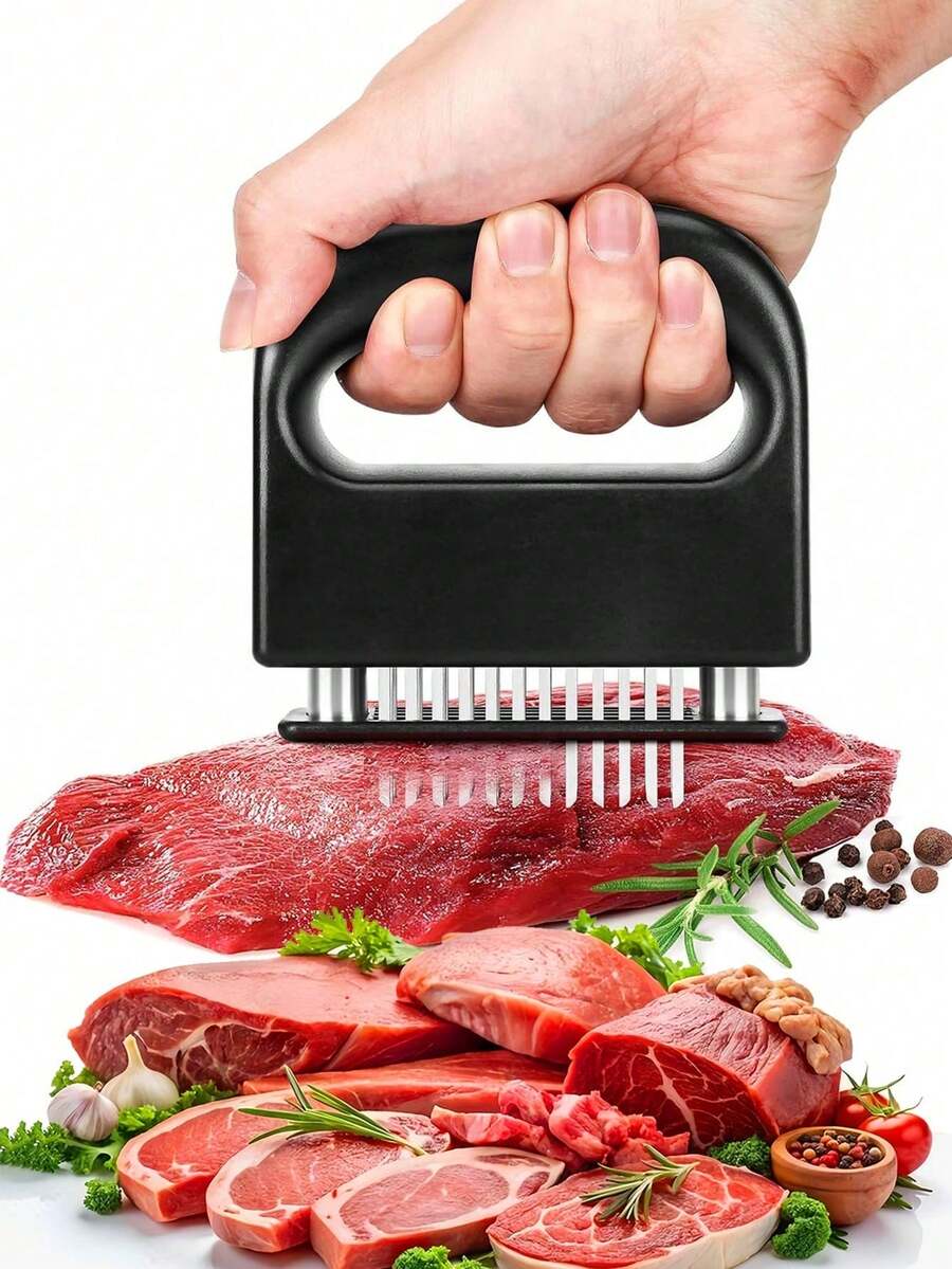 1PC 48-Needle Stainless Steel Meat Tenderizer, Manual Meat Tenderizer Tool For Steak And Chicken, Kitchen Handheld Meat Tenderizer Hammer, 304 Steel Needles Quickly Break Meat Fibers, Better Marinating, Essential For Grilling, Frying And Roasting, Effortless Press-Style Meat Tenderizer, Detachable Design, Easy To Rinse And Clean, Suitable For Beef, Lamb, Chicken And Fish, Home Kitchen, Outdoor Grilling And Camping Use, Easily Process Thick Cut Meat, Reduce Cooking Time, Practical Kitchen Tool For Western Cuisine And Marinating Meat