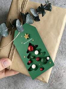 Christmas Holiday Gift Tag Cards With Jute Rope - Green Background, Perfect For Holiday Packaging Cards, Seasonal Greetings And Holiday Decorations, Gift Wrapping Supplies Cards - New Arrival - View 2