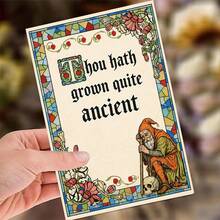 1/3 Sets Vintage Humorous Birthday Greeting Card, "Thou Hath Grown Quite Ancient," Featuring A Stained Glass Border And Old Dwarf Skeleton Elements, Suitable For Elders/Old Friends, With Sturdy Paper And Vibrant Printing - A - View 3