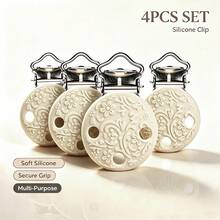 4/14pcs Floral Embossed Silicone Handmade Clips, 3-Hole Metal Alligator Clips, Suitable For DIY Lanyard And Ribbon Making, Multi-Color Decorative Fixing Clips - Embossed 3-hole Clip - View 11