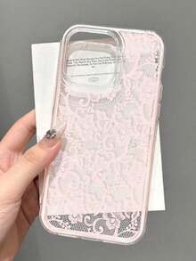 1 Light-Colored Girly Romantic Lace Pattern Contrast Color 3-In-1 Pink Frame Transparent Non-Slip Soft Phone Case Compatible With Iphone 11/12/13/14/15/16pro Max - Multicolor - View 26