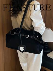FEISTURE 1件大容量女款扣飾肩背包，時尚托特包，適合女孩、女性、大學生、職場新人與白領上班族，完美適用於工作、商務、通勤與上學 - 黑色 - 查看 8