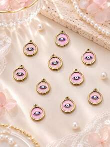 10pcs Stainless Steel 18K Gold Plated Evil Eye Series Large Eye Oil-Filled Embossed Pendant Set, Halloween DIY Necklace Bracelet Anklet Earring Accessories - Multicolor - View 10