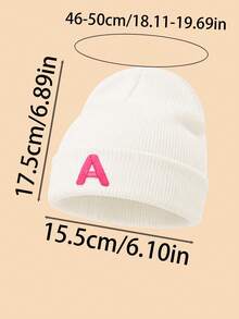 Set 2 Buah Topi Rajut Lipat Bergaris Putih dan Sarung Tangan Tanpa Jari, Bordir Huruf Personalisasi 26 Pilihan, Kain Elastis Ramah Kulit Dapat Dicuci, Cocok untuk Paduan Pakaian Musim Gugur/Musim Dingin Anak Perempuan - Putih - View 3